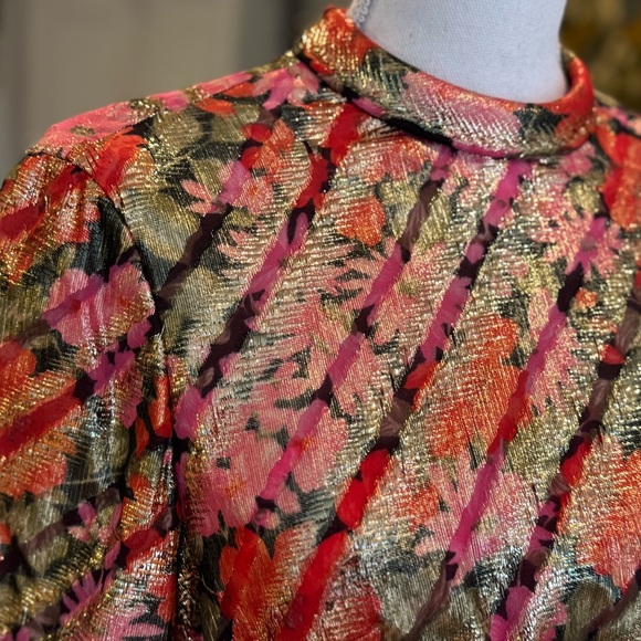 Pink Metallic Floral Long Sleeve Belted Dress From British Designer Dynasty - Picture 2 of 9